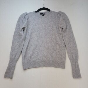 AQUA Cashmere Sweater Women Small Gray Puff Shoulder Crewneck Long Cuff